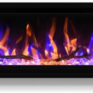 Feelcoo Cheminée électrique de 60", inserts de cheminée électrique ultra-fins de 10,9 cm, cadre ultra étroit, cheminée murale et encastrée, bûche et...