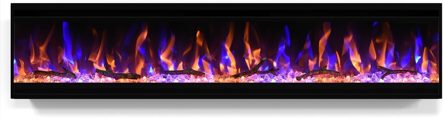 Feelcoo Cheminée électrique de 60", inserts de cheminée électrique ultra-fins de 10,9 cm, cadre ultra étroit, cheminée murale et encastrée, bûche et...