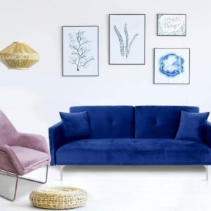 Menzzo Carla Canapé en Velours, Bleu, 191 cm