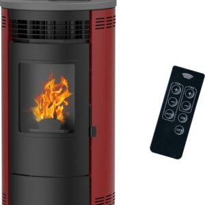 Optimo Poêle à granulés rond étanche CRISTO rouge bordeaux 9 kW
