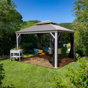 Tonnelle de jardin Messina 298x363cm en aluminium thermolaqué champagne – SOJAG